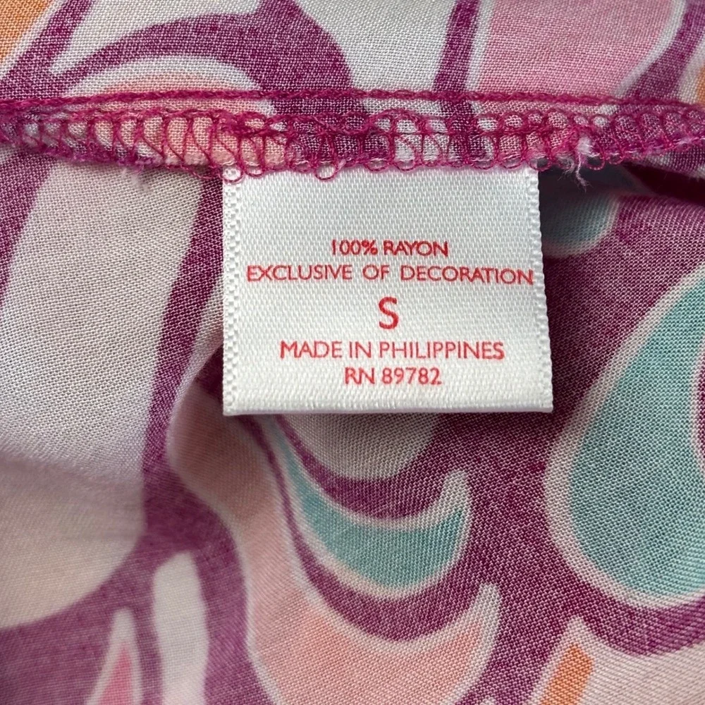 Josie Natori Womens Small Pink Psychedelic Floral Lace Trim Kimono Robe S